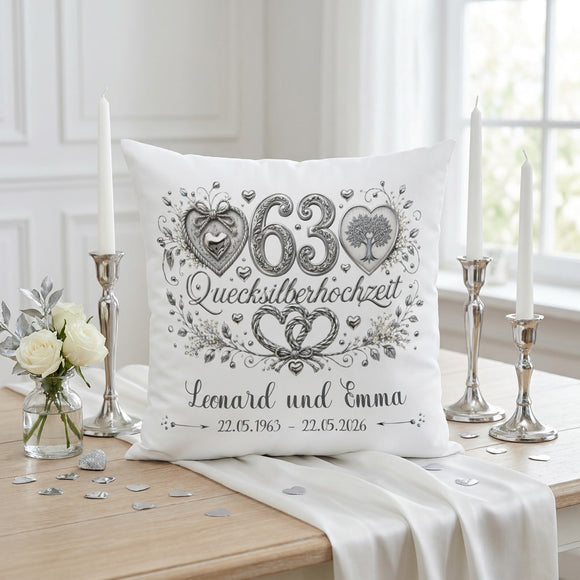 Personalisiertes Kissen Quecksilberhochzeit mit großer 63
