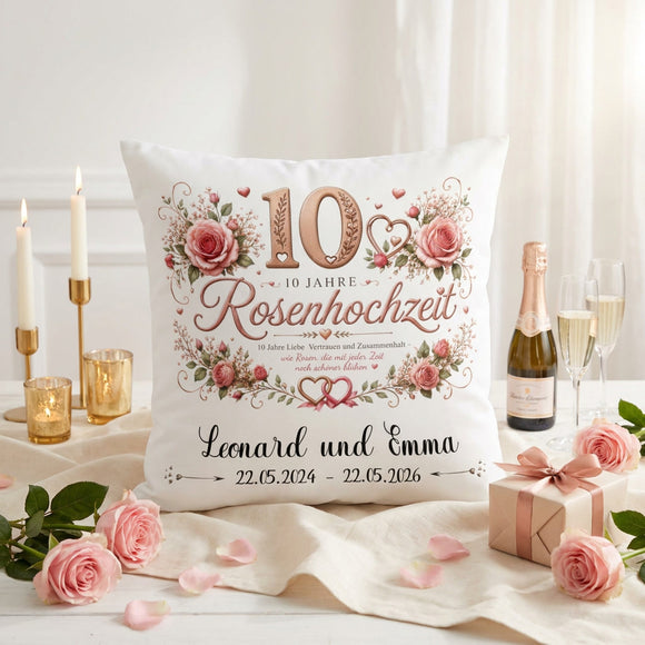 Hochwertiges Geschenk zur Rosenhochzeit mit Namen, Datum und romantischem Rosen-Design