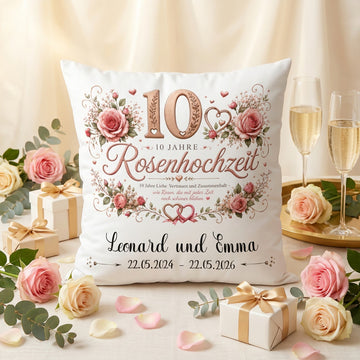 Geschenk zur Rosenhochzeit mit Namen und Datum als Geschenk zum 10. Hochzeitstag