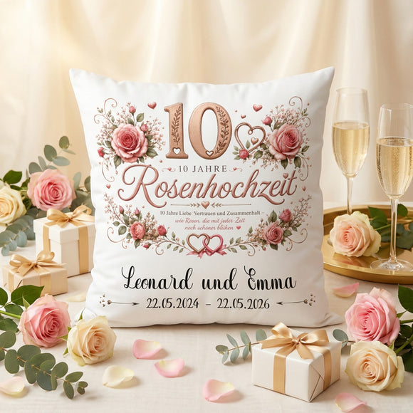 Geschenk zur Rosenhochzeit mit Namen und Datum als Geschenk zum 10. Hochzeitstag