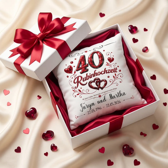 Personalisiertes Kissen für die Rubinhochzeit mit rubinrotem Jubiläumsdesign