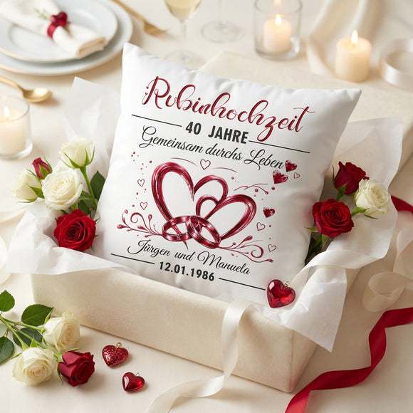 Personalisiertes Kissen zum 40. Hochzeitstag mit Namen des Ehepaares