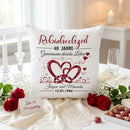 Personalisiertes Geschenk zur Rubinhochzeit mit roten Herzen und Eheringen