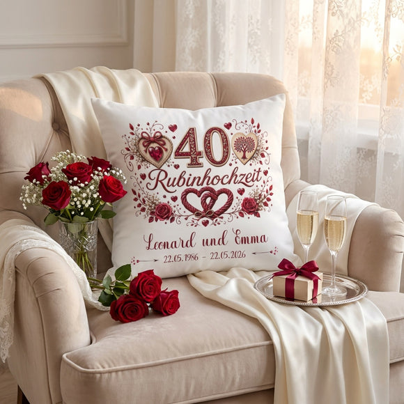 Geschenk Rubinhochzeit mit Namen und Hochzeitsdatum für 40 Jahre Ehe
