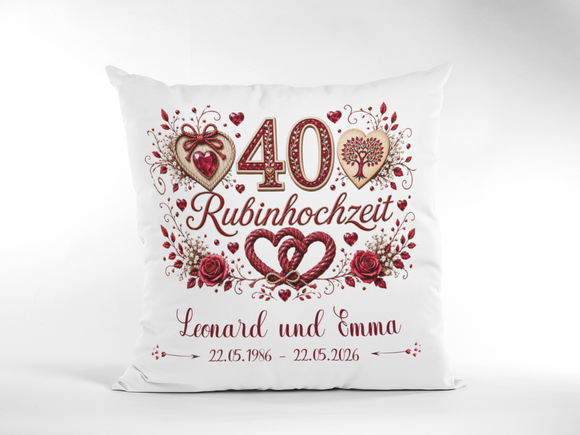 Personalisiertes Kissen Rubinhochzeit Design 3 mit großer 40
