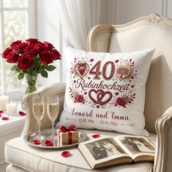 Geschenk zum 40. Hochzeitstag mit roten Rosen und Herzen