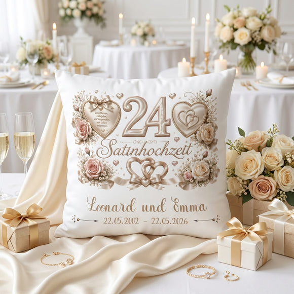 Geschenk zum 24. Hochzeitstag mit elegantem Satin-Design und Namen des Ehepaares