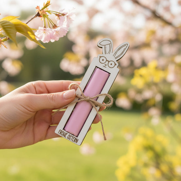 Moderner Osterhase Schokoriegelhalter als Tischdeko für Ostern