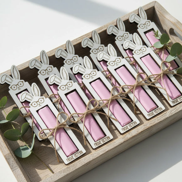 Osterhase Schokoriegelhalter als Gastgeschenk Ostern mit Gravur „Frohe Ostern“