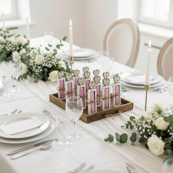 Holz Gastgeschenk mit Herz und Name für Festtafel