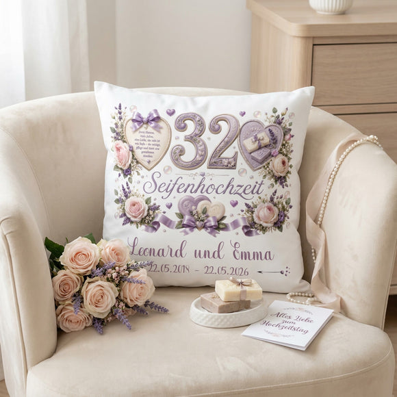 Geschenk zum 32. Hochzeitstag mit romantischem Seifenhochzeit-Design und Namen des Ehepaares