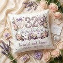 Hochwertiges Kissen zur Seifenhochzeit mit Namen, Datum und Lavendelmotiv