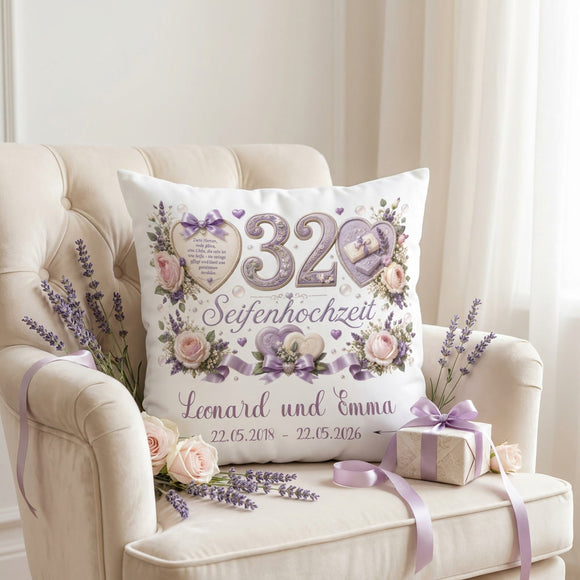 Personalisiertes Jubiläumskissen für 32 Jahre Ehe mit elegantem Seifen-Design