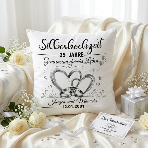 Dekokissen Silberhochzeit als individuelles Geschenk zum Ehejubiläum