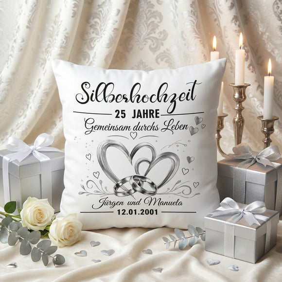 Silberhochzeit Geschenk als individuelles Kissen für 25 Jahre Ehe