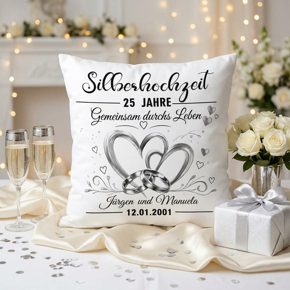 Silberhochzeit Kissen mit Namen als Erinnerung an 25 gemeinsame Ehejahre