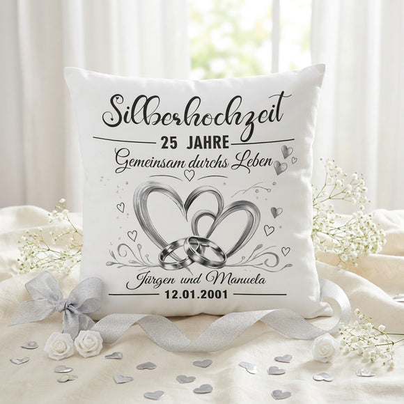 Geschenk für Großeltern zum 25. Hochzeitstag mit personalisiertem Kissen