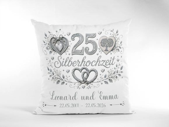 Geschenk zum 25. Hochzeitstag mit Herzen und floralen Verzierungen