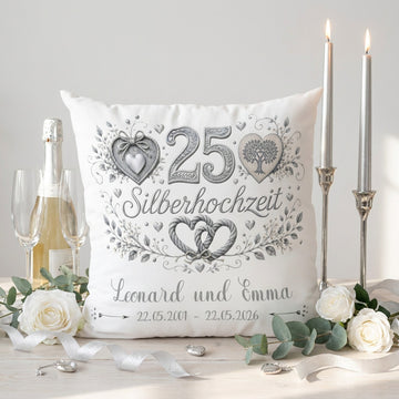 Geschenk Silberhochzeit personalisiertes Kissen zum 25. Hochzeitstag