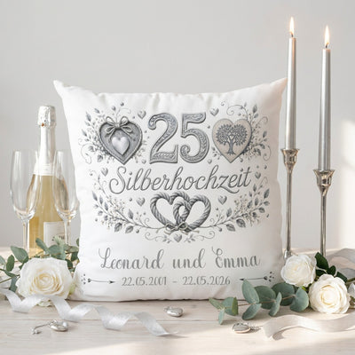 Geschenk Silberhochzeit personalisiertes Kissen zum 25. Hochzeitstag