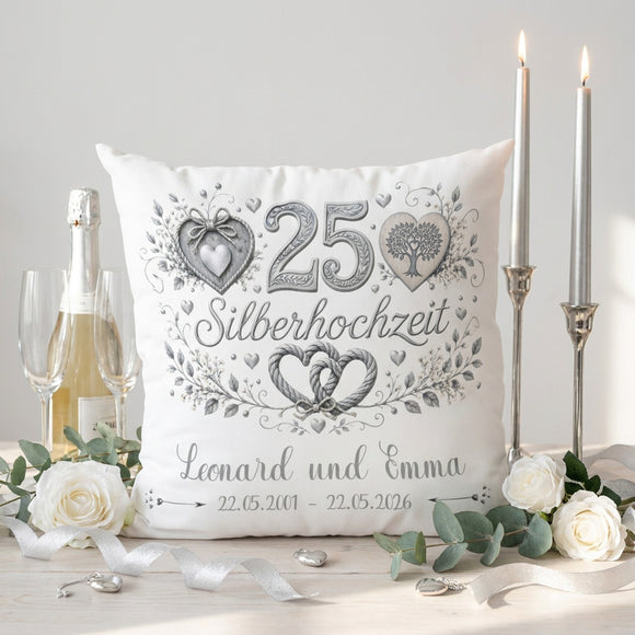 Geschenk Silberhochzeit personalisiertes Kissen zum 25. Hochzeitstag
