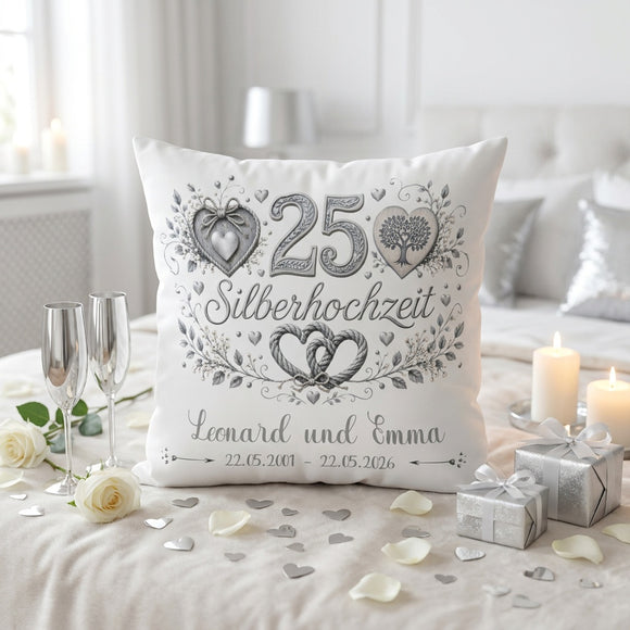 Geschenk Silberhochzeit mit Namen und Hochzeitsdatum für 25 Jahre Ehe