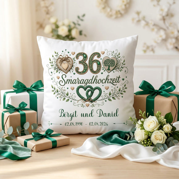 Geschenk zum 36. Hochzeitstag mit romantischem Smaragdhochzeit-Design und Namen des Ehepaares