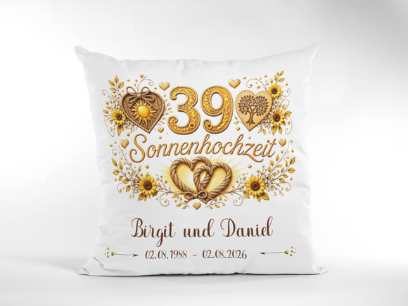 Geschenk zum 39. Hochzeitstag mit romantischem Sonnenhochzeit-Design und Namen des Ehepaares