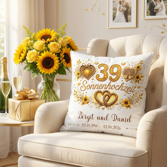Sonnenhochzeit Kissen personalisiert als hochwertiges Hochzeitsjubiläum Geschenk