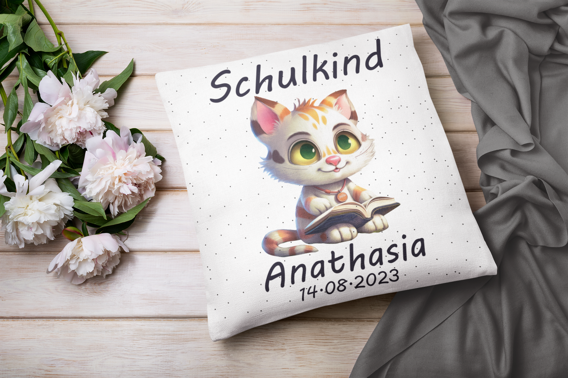 Einschulungs Geschenk | Kissen mit Namen Mädchen Jungen| Geschenke 1. Klasse |originelle Schulkind Geschenke Personalisiert Junge katze