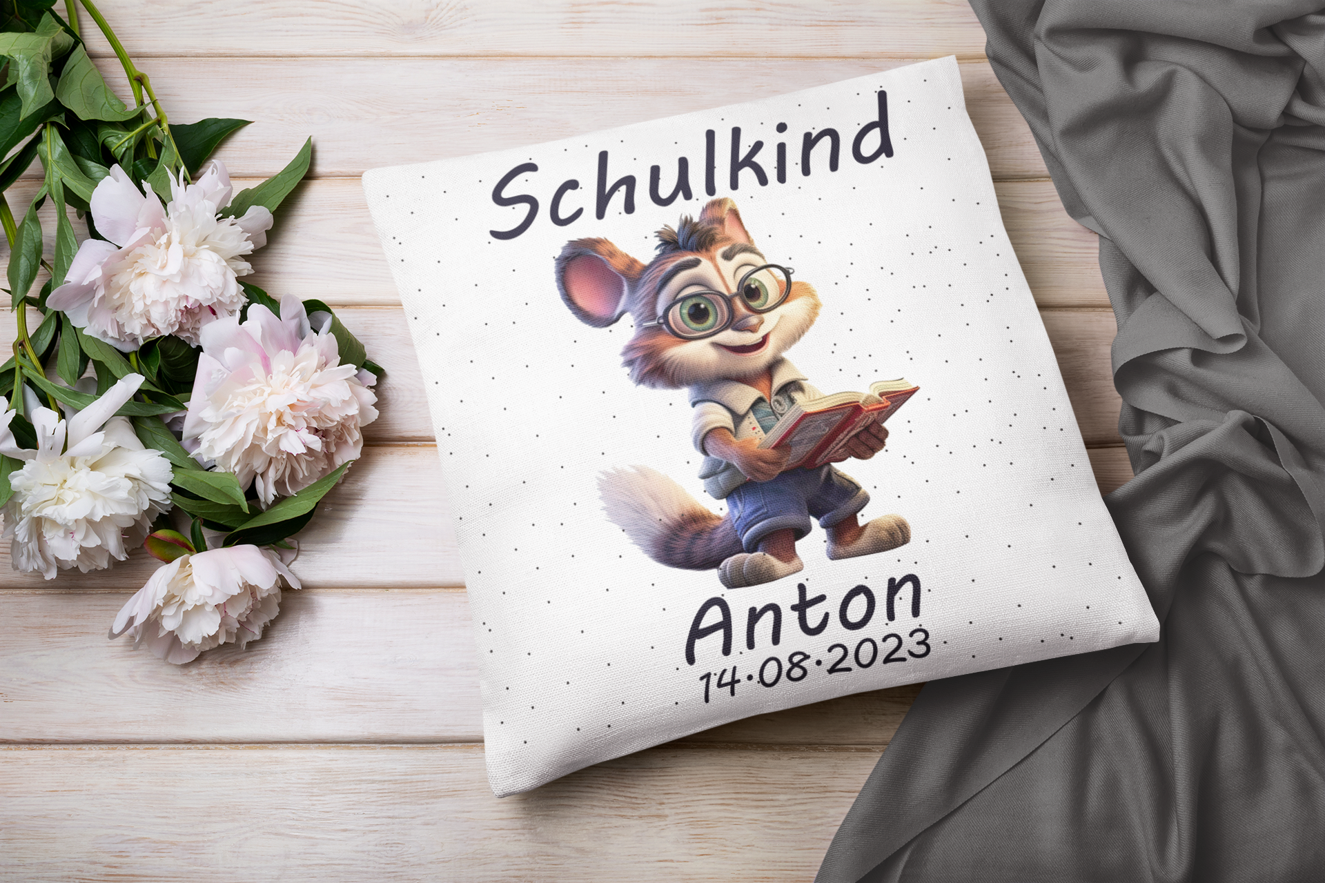 Einschulungs Geschenk | Kissen mit Namen Mädchen Jungen| Geschenke 1. Klasse |originelle Schulkind Geschenke Personalisiert Junge fuchs