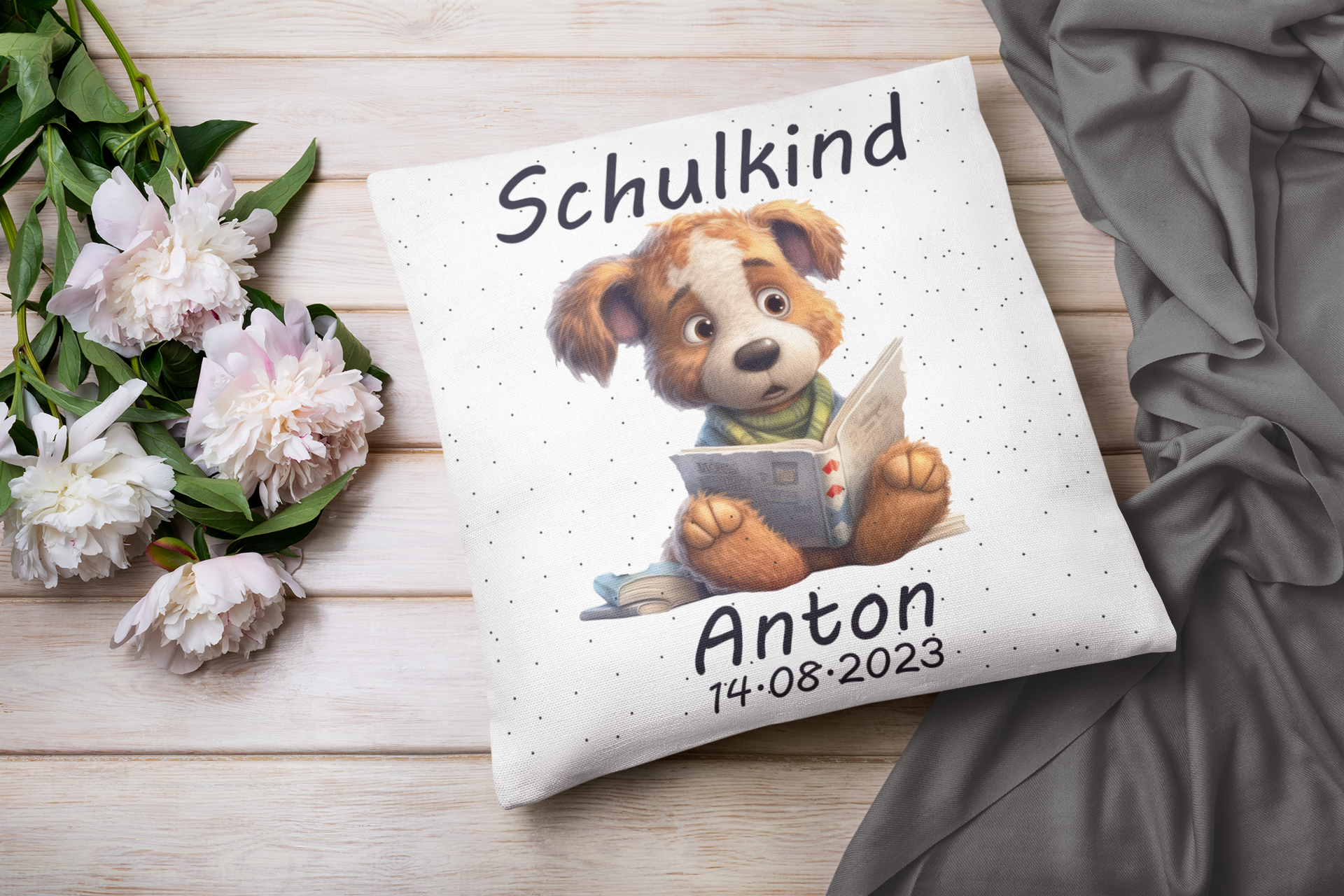 Einschulungs Geschenk | Kissen mit Namen Mädchen Jungen| Geschenke 1. Klasse |originelle Schulkind Geschenke Personalisiert Junge hund