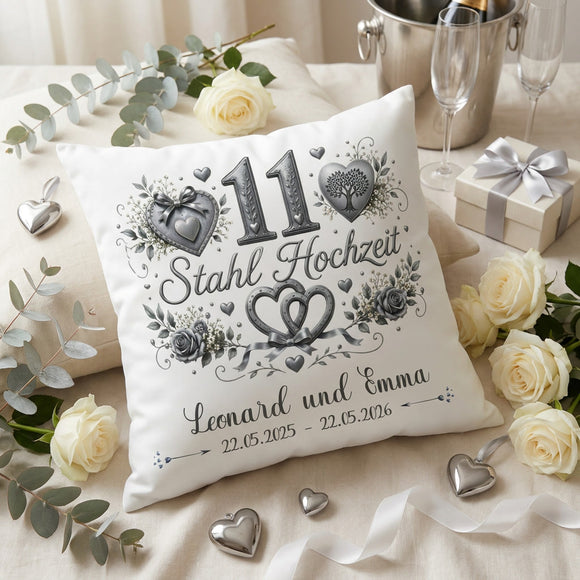 Stahlhochzeit Kissen personalisiert als romantisches Hochzeitsjubiläum Geschenk