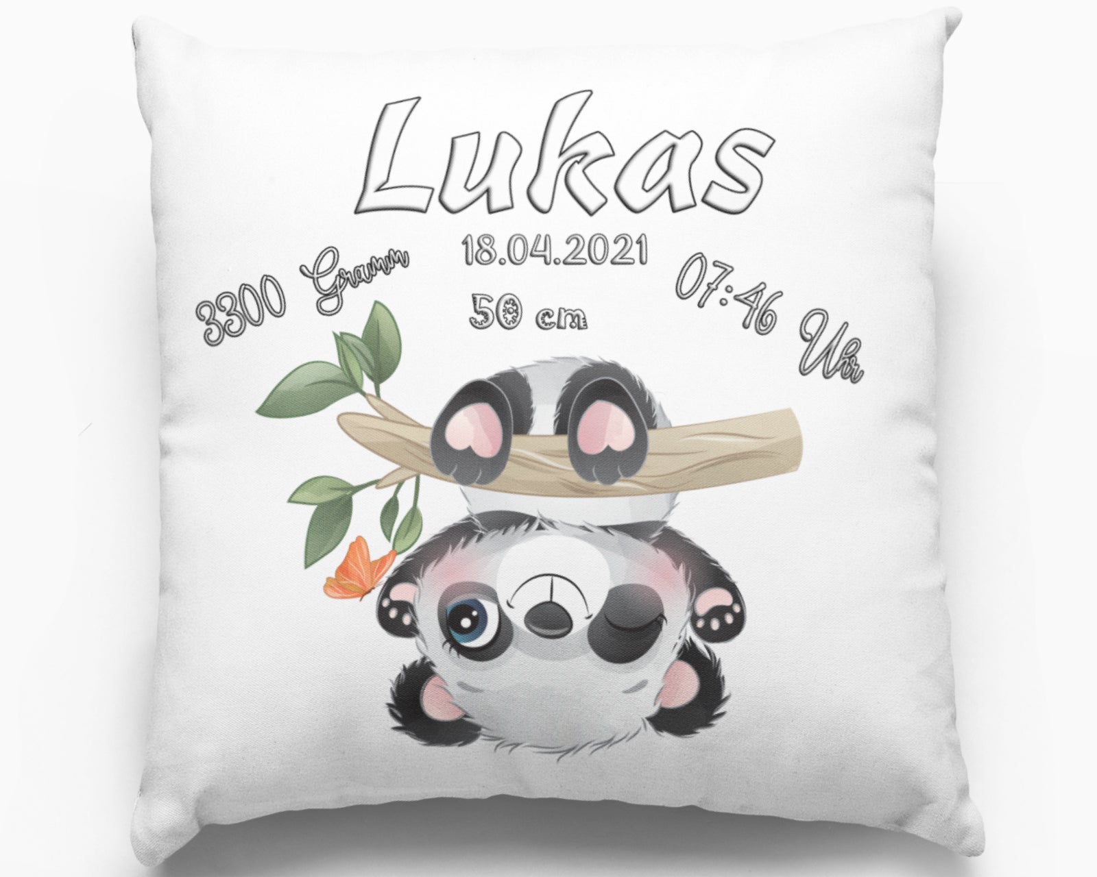 Personalisiertes Geschenk zur Geburt Kissen mit Namen Baby Panda Taufgeschenke