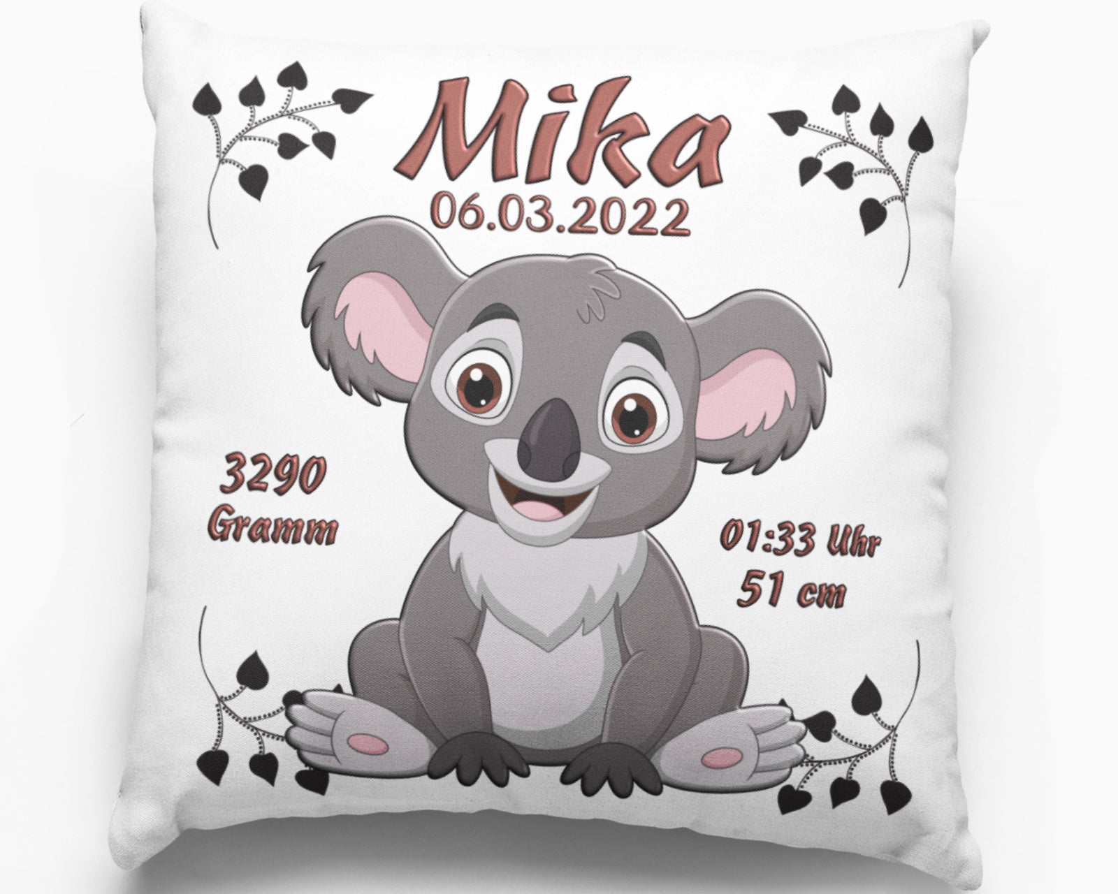 Geschenk Geburt Baby Personalisiert Taufgeschenk Kissen mit Namen Geburtskissen Koala Junge Mädchen