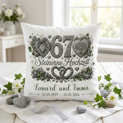 Geschenk Steinerne Hochzeit personalisiertes Kissen zum 67. Hochzeitstag
