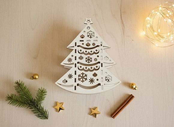 Offene Geschenkschachtel Tannenbaum mit Schublade – perfekt für Geldgeschenke