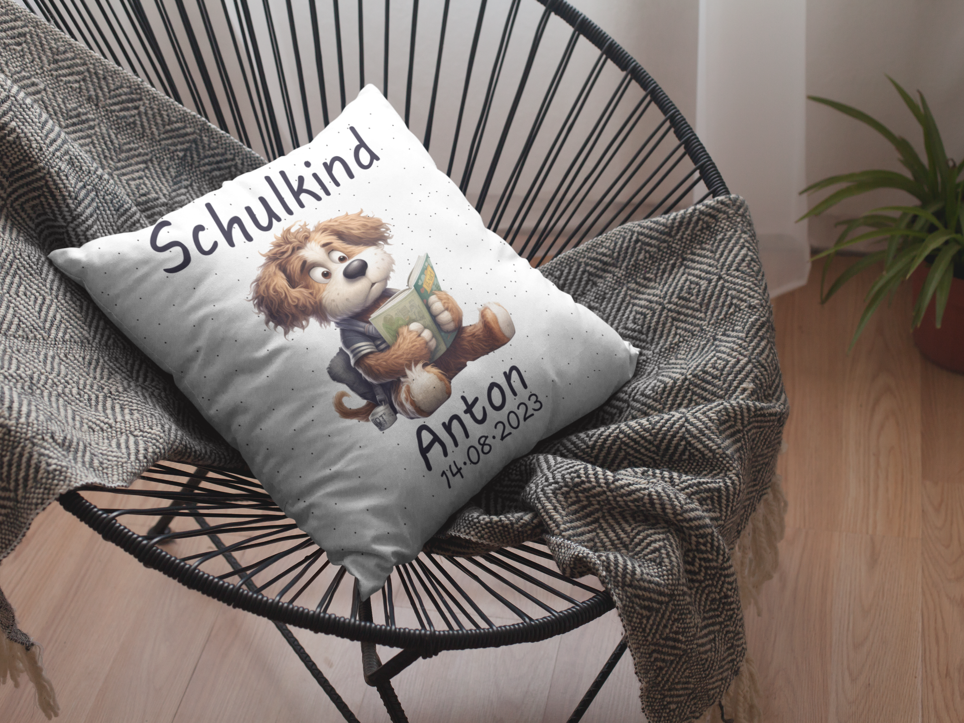 Geschenk Einschulung| Kissen mit Namen Mädchen Jungen| Geschenke 1. Klasse |originelle Schulkind Geschenke Personalisiert Junge Hund