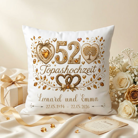 Geschenk Topashochzeit personalisiertes Kissen zum 52. Hochzeitstag