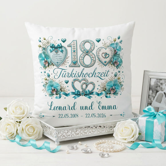 Geschenk Türkishochzeit – personalisiertes Kissen mit Namen und Datum