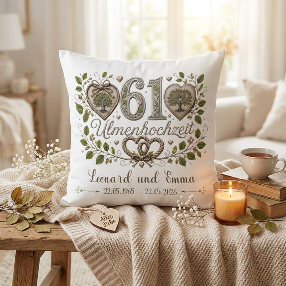 Geschenk Ulmenhochzeit personalisiertes Kissen