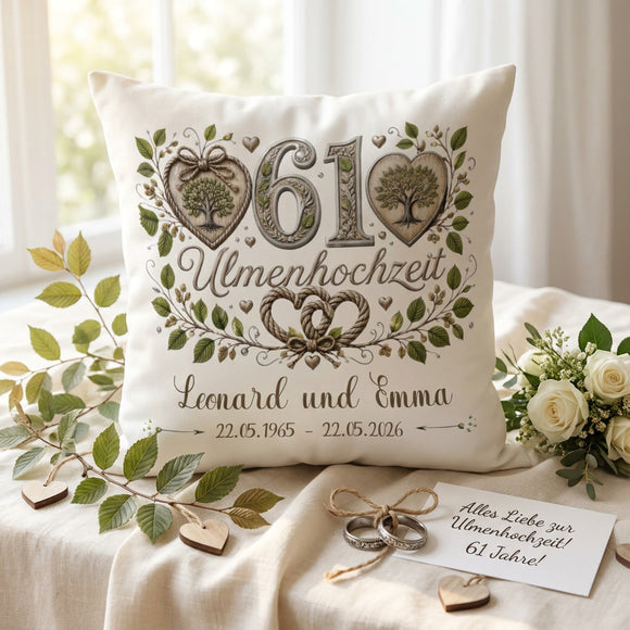 Geschenk Ulmenhochzeit personalisiertes Kissen zum 61. Hochzeitstag
