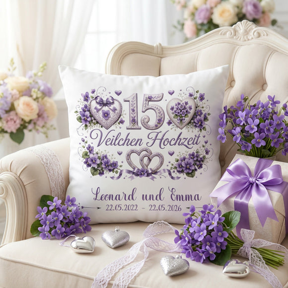 Veilchenhochzeit Kissen personalisiert als romantisches Hochzeitsjubiläum Geschenk