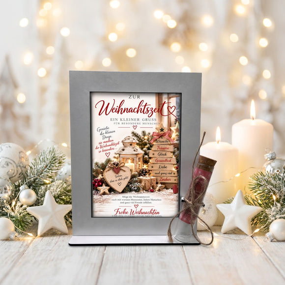 Weihnachtsgeld originell verschenken mit selbststehendem Aufsteller und Glasröhrchen