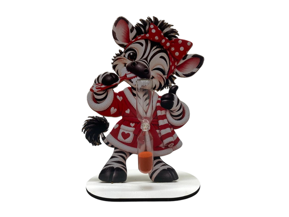 Zahnputzuhr Zebra mit roter Schleife und passender Zahnbürste für Kinder