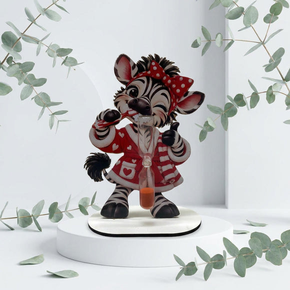 Zahnputzuhr Kinder mit Zebra und großer roter Schleife mit weißen Punkten