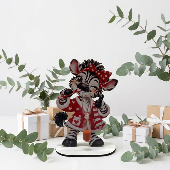 1. Zahnputzuhr Zebra mit Zahnbürste und freistehendem Aufsteller 15 cm hoch