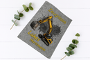 Geschenk zur Einschulung mit Bagger Motiv und Filzmappe
