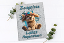 Filz Zeugnishülle mit Hund und Namen für Schulkinder