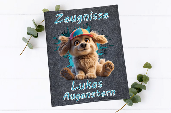 Zeugnismappe Einschulung personalisiert mit Hundemotiv